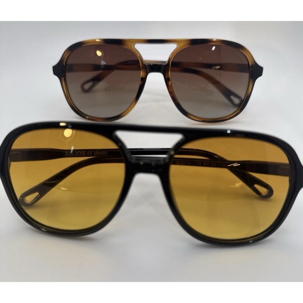 2 pairs -Sojos Retro Aviator Unisex Sunglasses: Tortoise & Black Frames- Limited